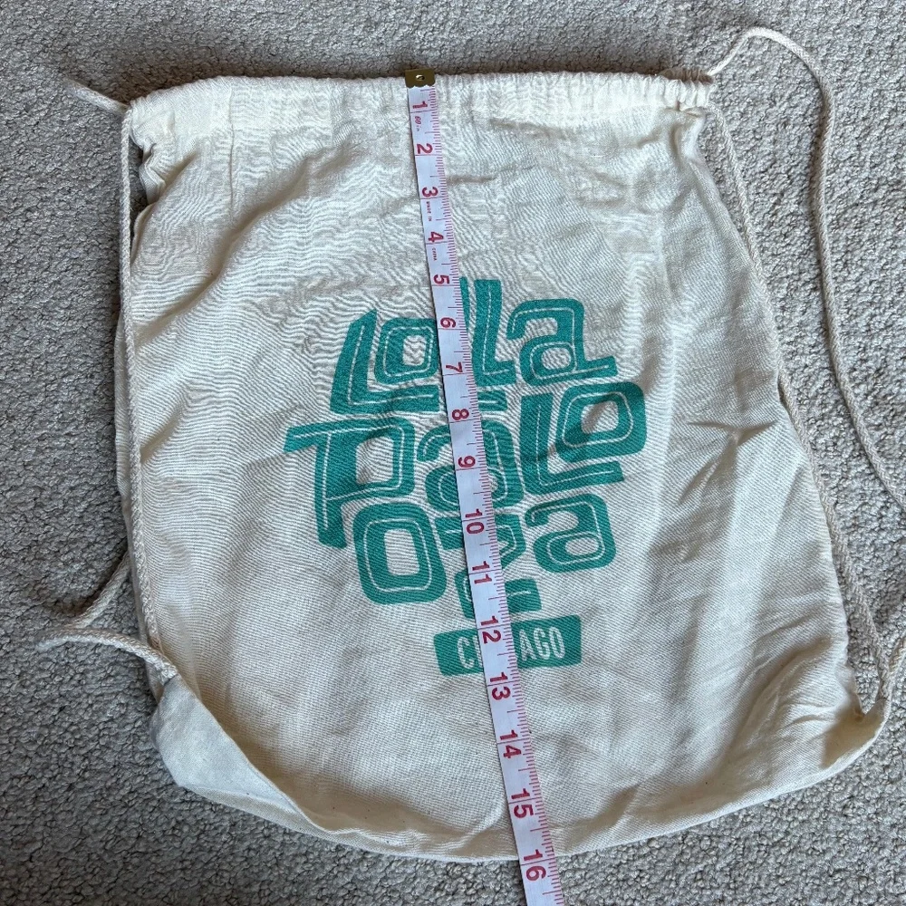 LollaPalooza backpack drawstring bag tan teal